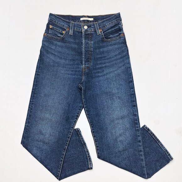 LEVI’S Button-Fly Ribcage Straight Ankle Jeans High Rise Classic Blue Denim 29 - Picture 2 of 16
